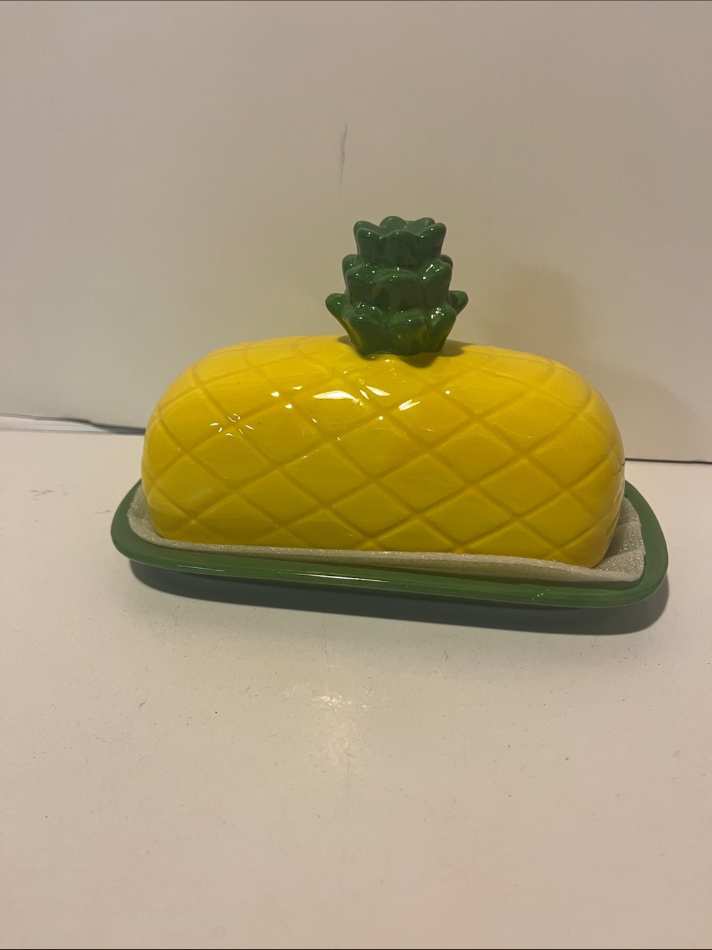 Hobby Lobby Ceramic Pineapple Butter Keeper in Yellow and Green